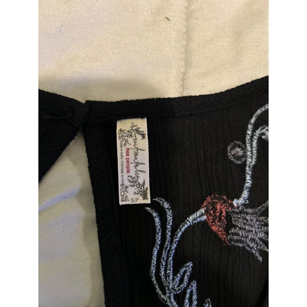 Intimately Free People Black Embroidered Boho Tassel Tunic Dress Sleeveless Keyh - Picture 5 of 16